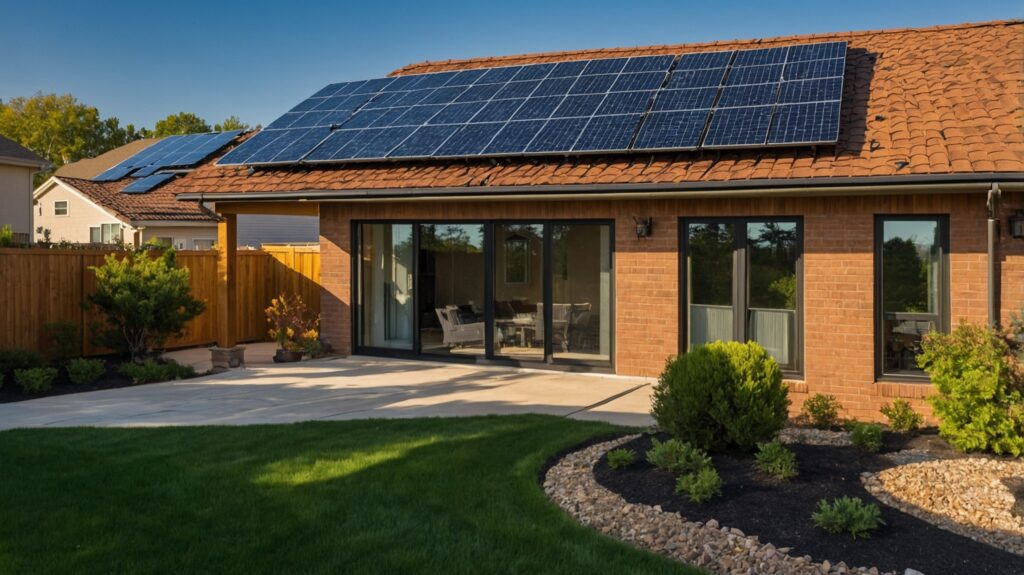 solar panels installed on the roof of a home powering a solar generator battery bank